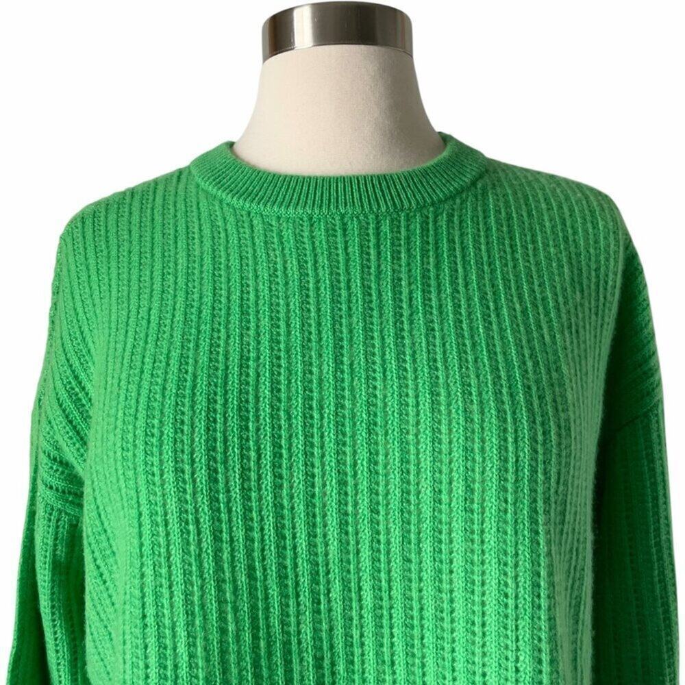 Alice + Olivia Ansley Cashmere Sweater Green Ribbed Knit Cropped XL - Picture 4 of 9